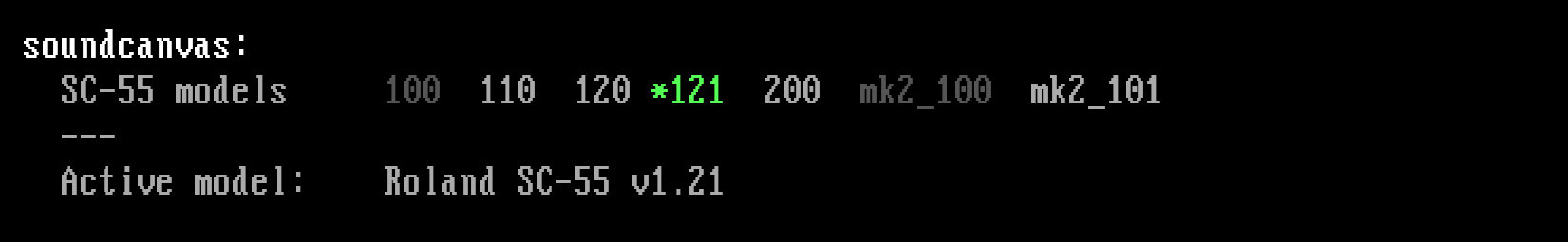 DOSBox Staging mixer showing the active Sound Canvas model